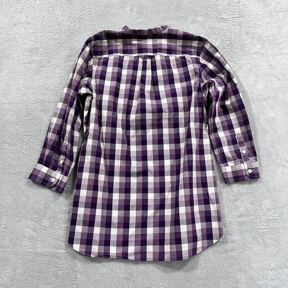 Duluth Trading Wrinklefighter Button‎ Up Shirt Womens S White Purple Gingham - Picture 2 of 7